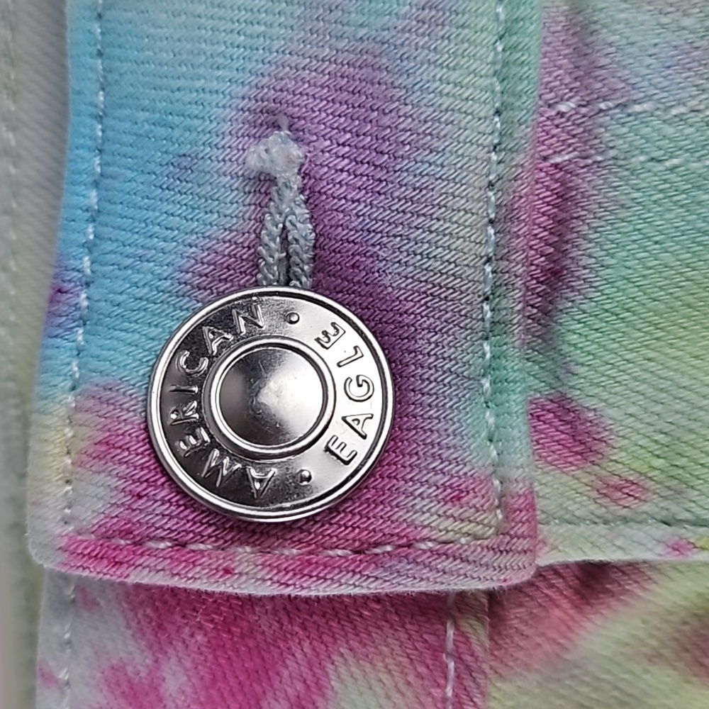 American Eagle Jean Shorts Pastel Tie Dye Denim, Distressed Pockets & Hemline - Picture 2 of 5